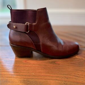 Cole Haan Ankle Booties. Warm brown color. Slip on Size 5 1/2 wood stacked heel
